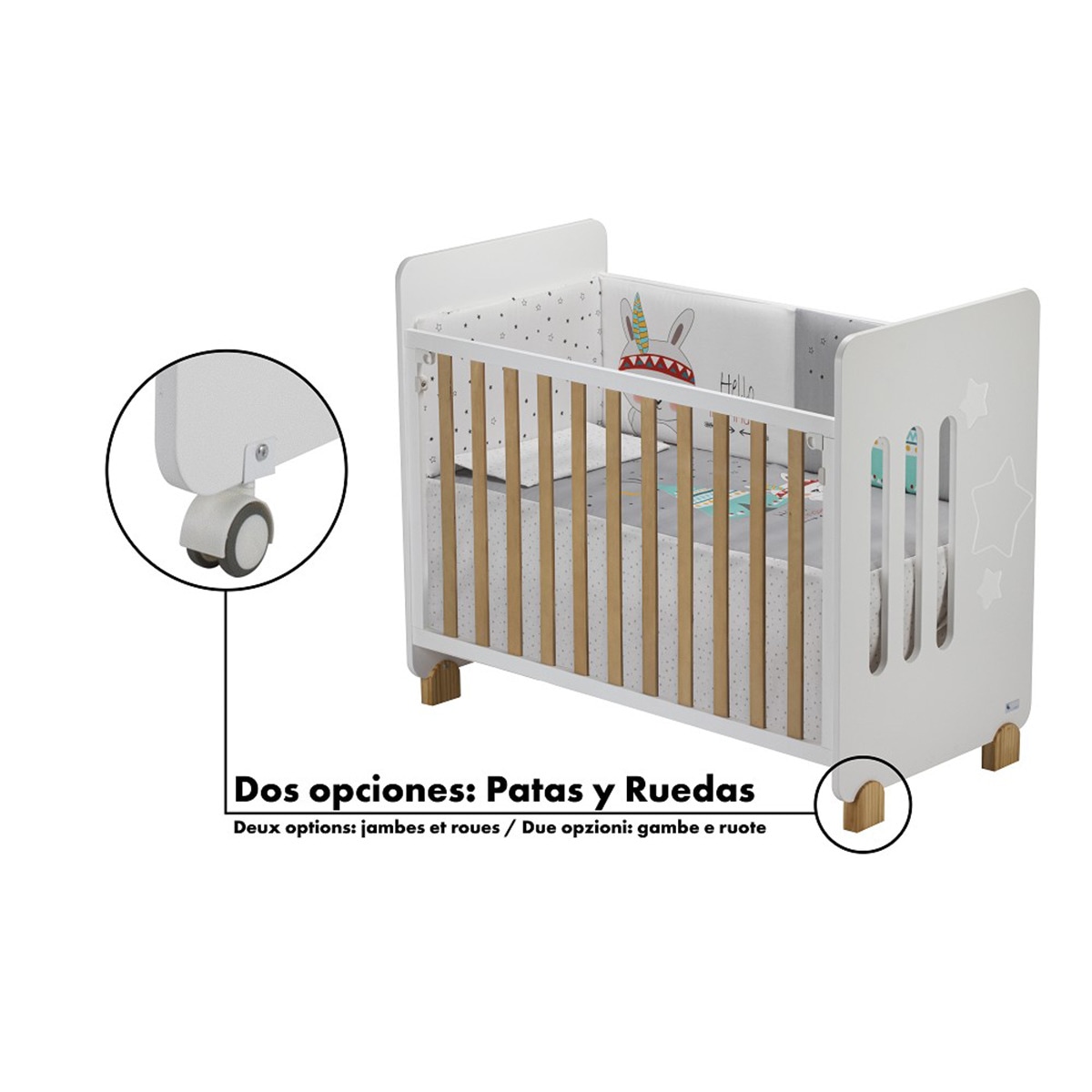 Cuna Interbaby Star Nature + edredrón + protector tipi oso gris Gris-3