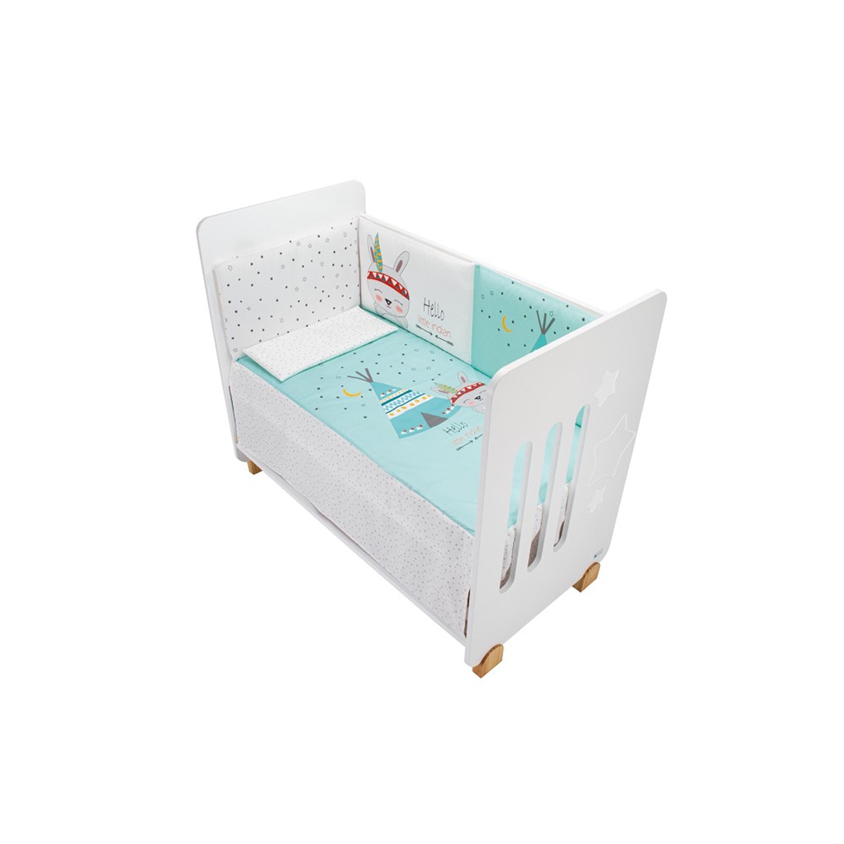 Cuna Interbaby Star Nature con edredrón y protector tipi oso menta Verde-4