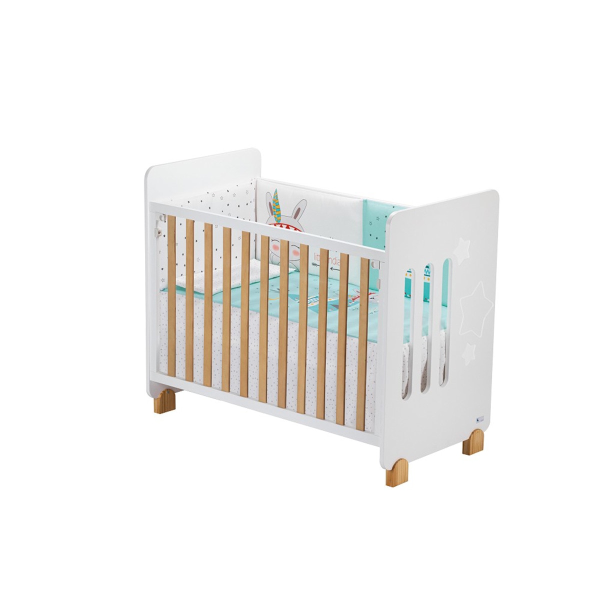 Cuna Interbaby Star Nature con edredrón y protector tipi oso menta Verde-2