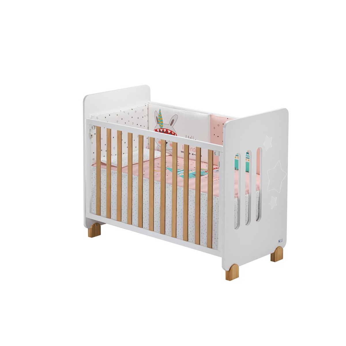 Cuna Interbaby Star Nature con edredrón y protector tipi oso rosa Rosa-2