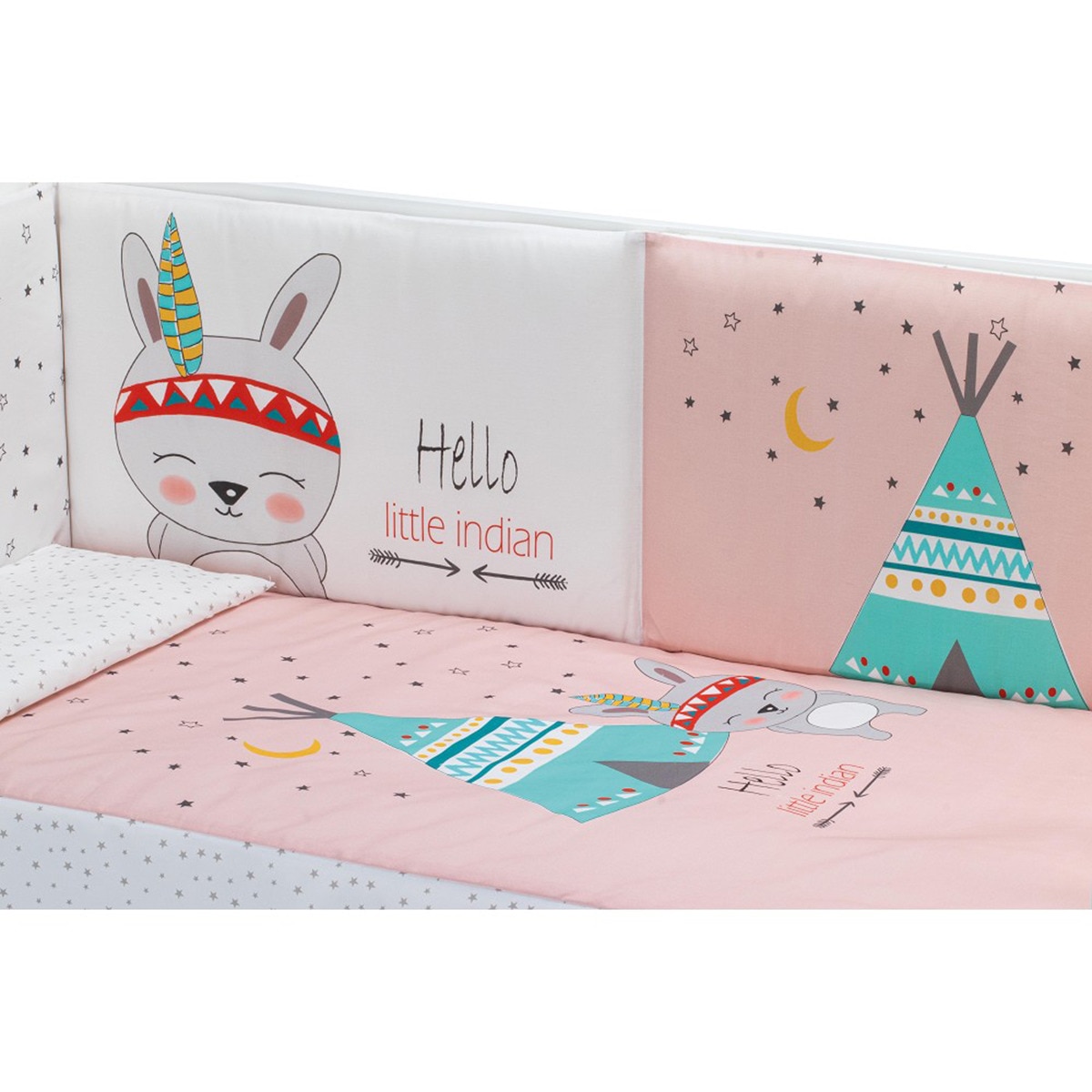 Cuna Interbaby Star Nature con edredrón y protector tipi oso rosa Rosa-6