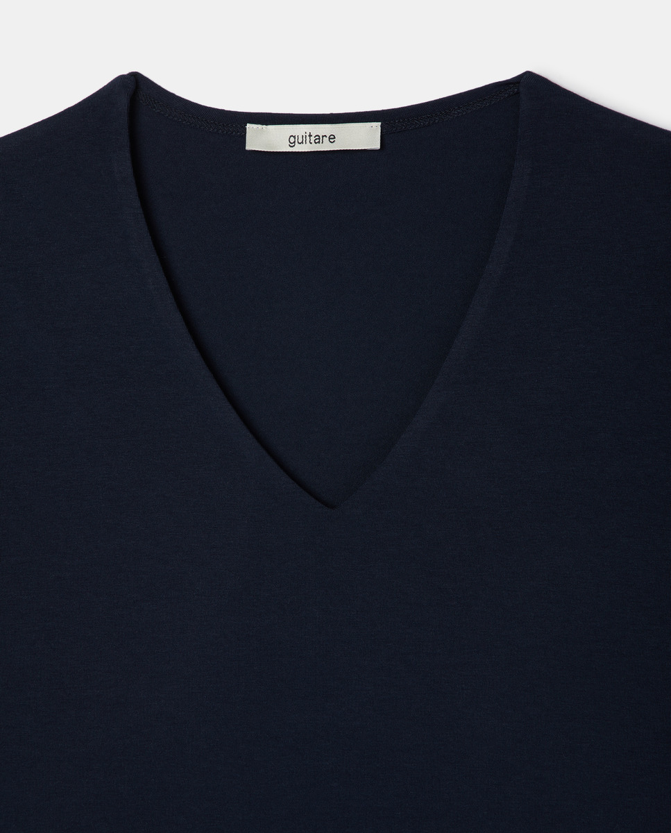 Camisola com manga comprida e decote em bico Azul-marinho-2