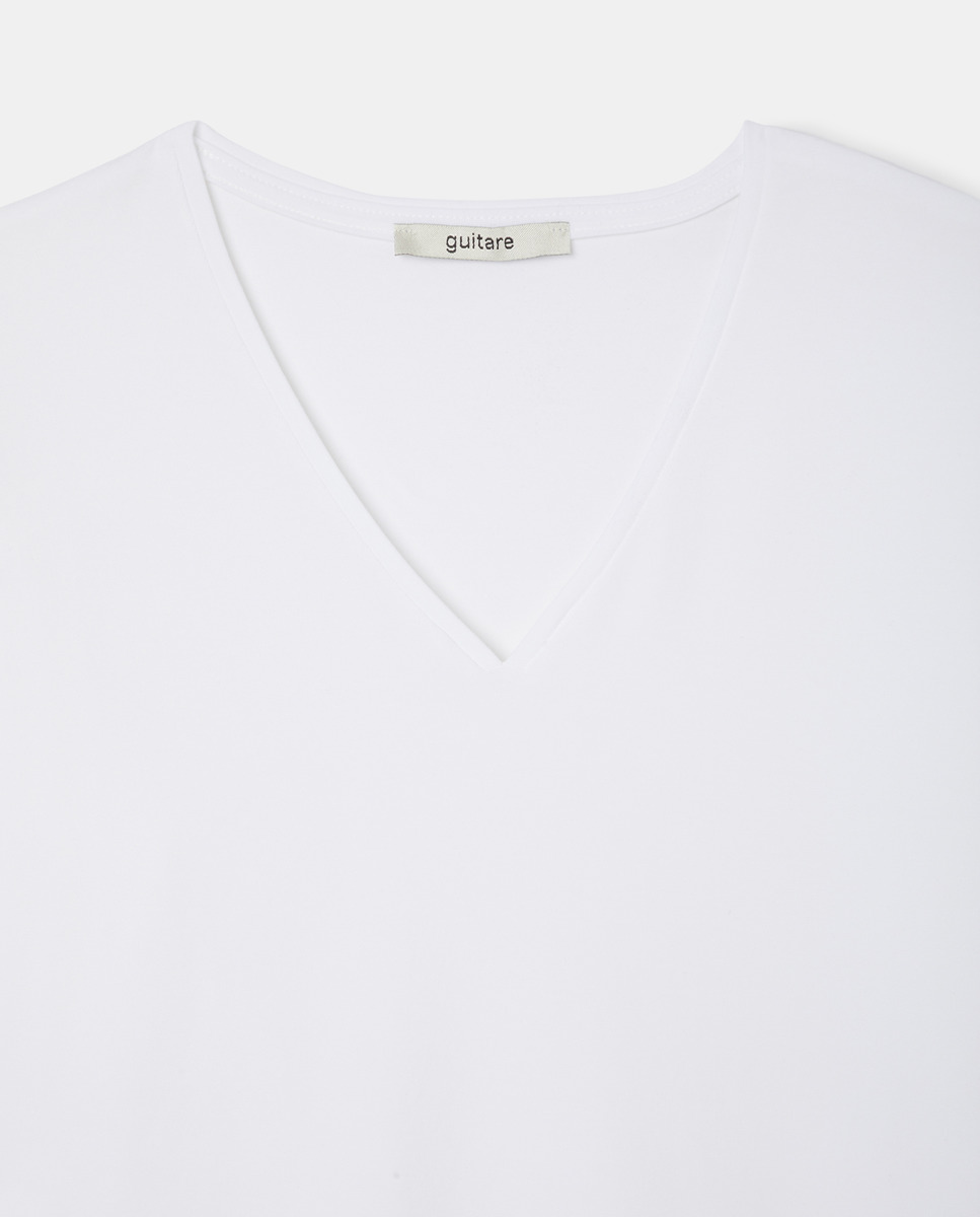 Camisola com manga comprida e decote em bico Branco-2