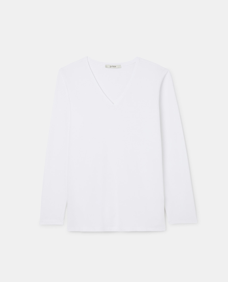 Camisola com manga comprida e decote em bico Branco-1