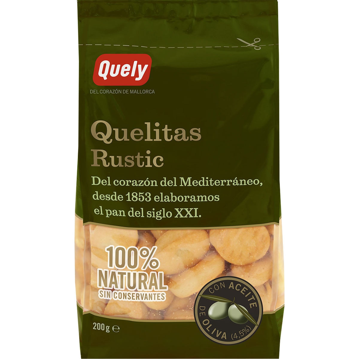 Quelitas Rustic galletas elaboradas con aceite de oliva 100% natural bolsa 200 g
