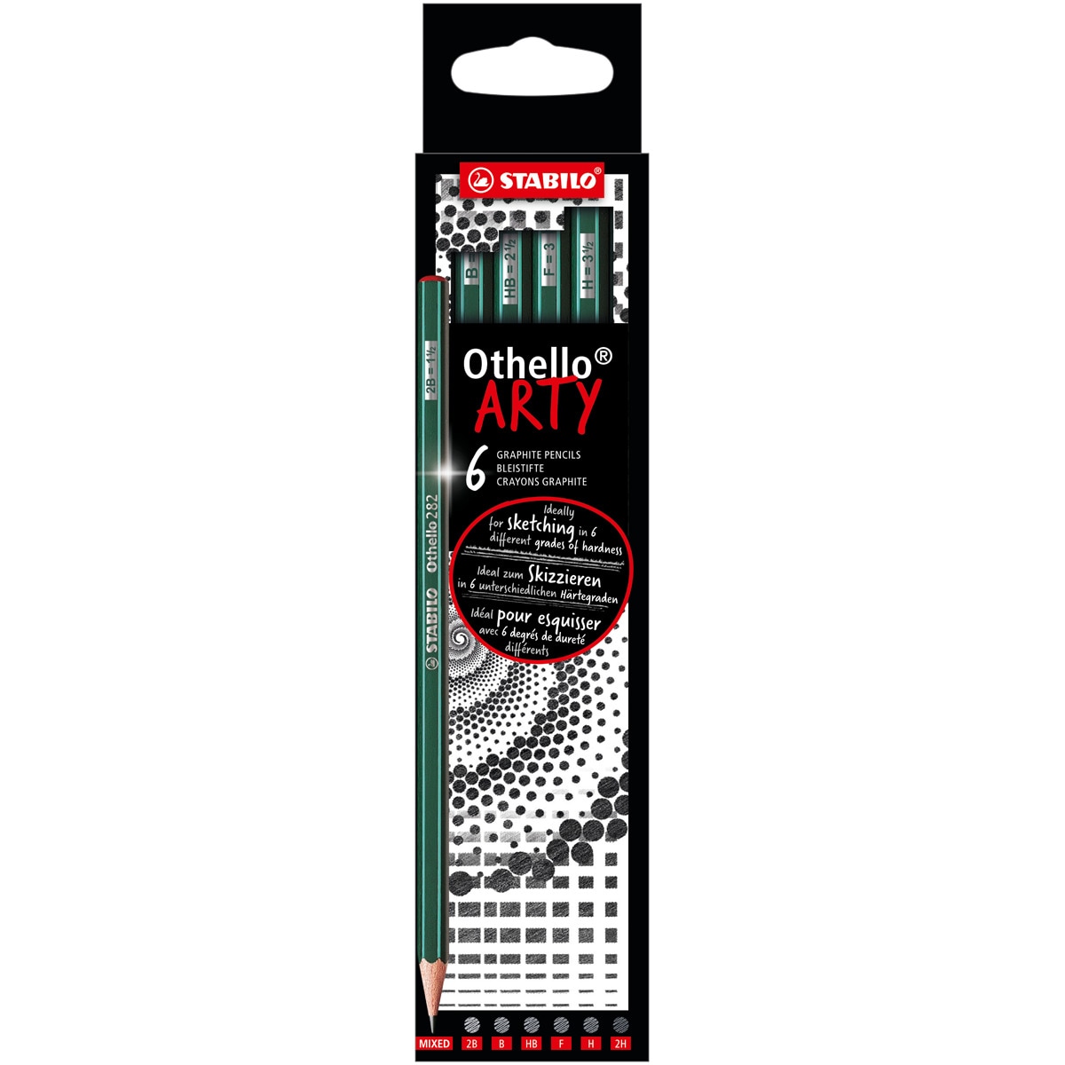 Estojo ARTY de 6 Lápis de Grafite Othello Várias Durezas Preto-1