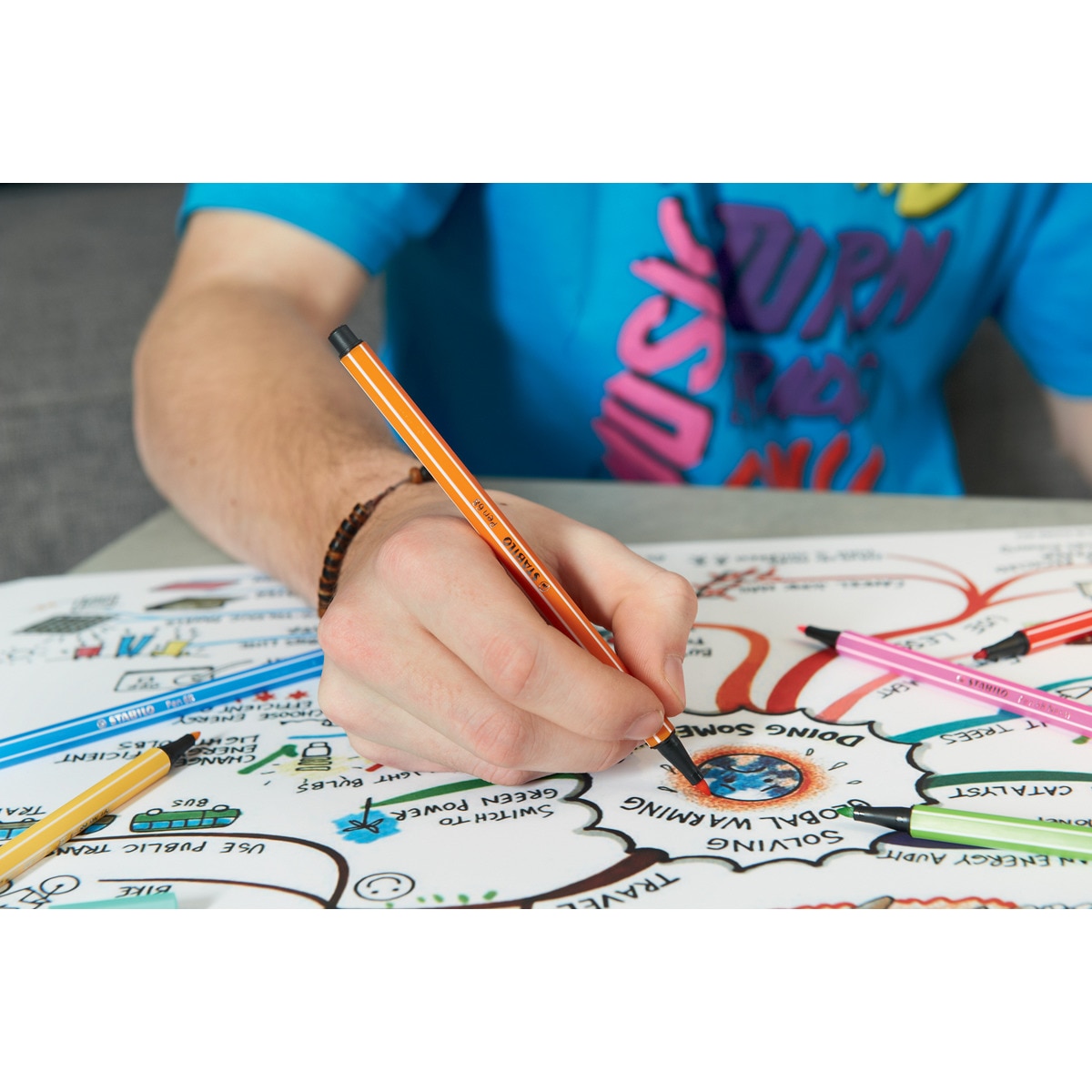 STABILO Pen 68 Brush Marker Medio Azzurro - Pennarello A Punta Pennello - Foto 8