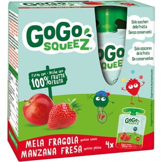 puré de manzana y fresa con plátano y uva negra 100% fruta 4x90 g envase 360 g con zumo de manzana a partir de concentrado - Gogo Squeez