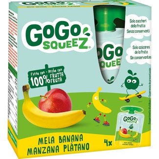 puré de manzana y plátano 100% fruta 4x90 g envase 360 g con zumo de manzana y limón a partir de concentrado - Gogo Squeez