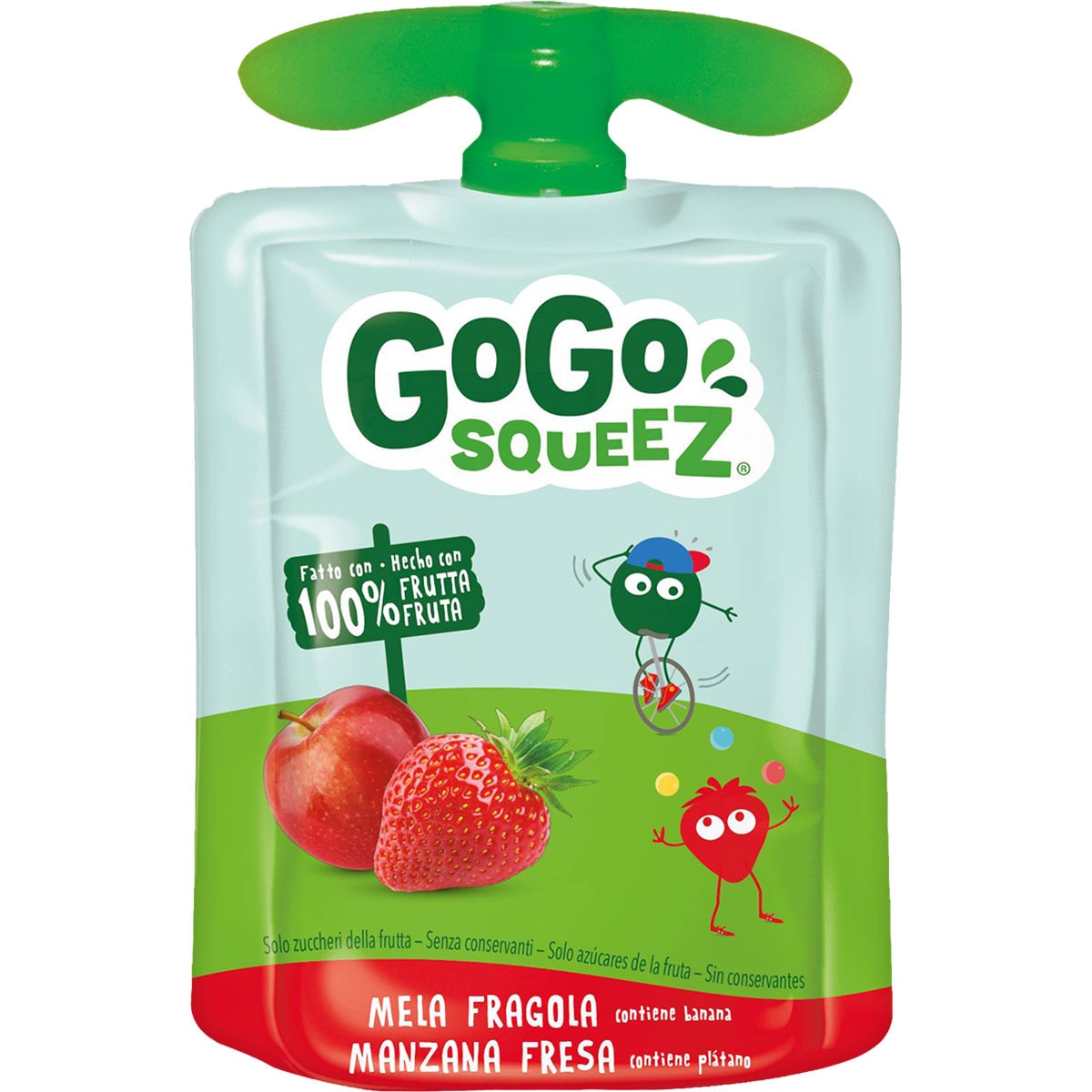 puré de manzana y fresa 100% fruta con plátano y uva negra envase 90 g con zumo de manzana a partir de concentrado