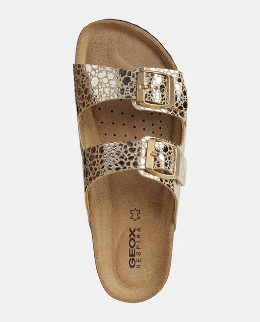 Sandalias planas de mujer en piel de color oro · Geox · El Corte Inglés