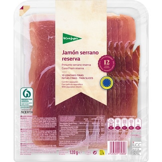 jamón serrano Reserva ETG en lonchas finas envase 120 g curación mínima 12 meses - El Corte Ingles