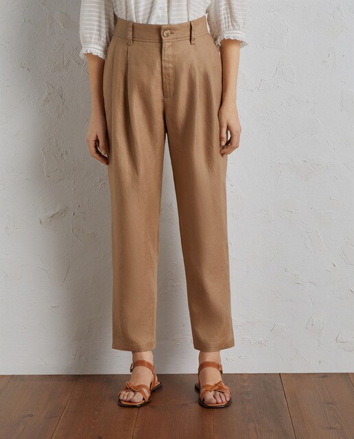 Pantalón jogger con lino Marrón Mujer | Pantalones Pimkie — Beansandcroydon