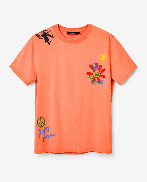 Camiseta de hombre de manga corta con flores y mensajes · Desigual · El  Corte Inglés