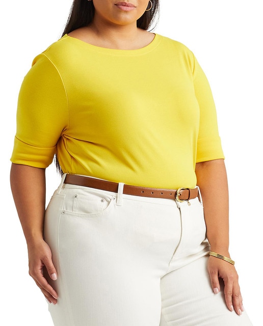 Imagen 0 de Camiseta de mujer talla grande cuello barco manga tres cuartos