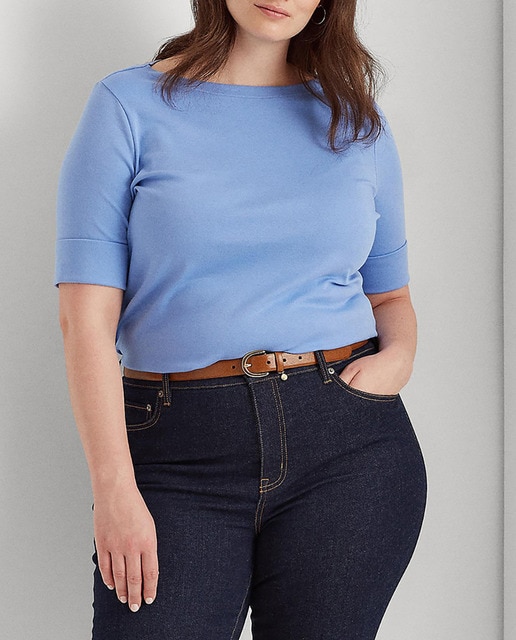 Imagen 0 de Camiseta de mujer talla grande cuello barco manga tres cuartos