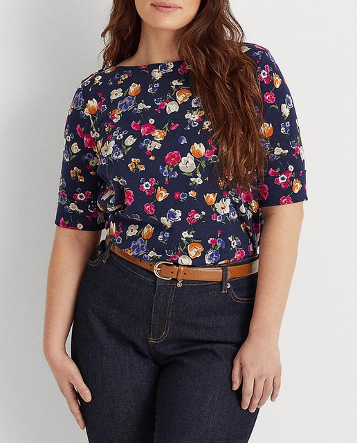 Imagen 0 de Camiseta de mujer talla grande cuello barco manga tres cuartos