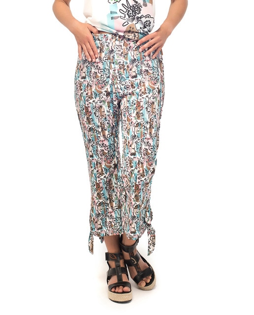 Imagen 0 de Pantalón de mujer estampado con bajos terminados en lazo