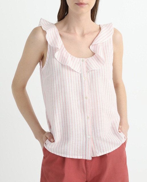 Imagen 0 de Blusa de mujer escote volante rayas