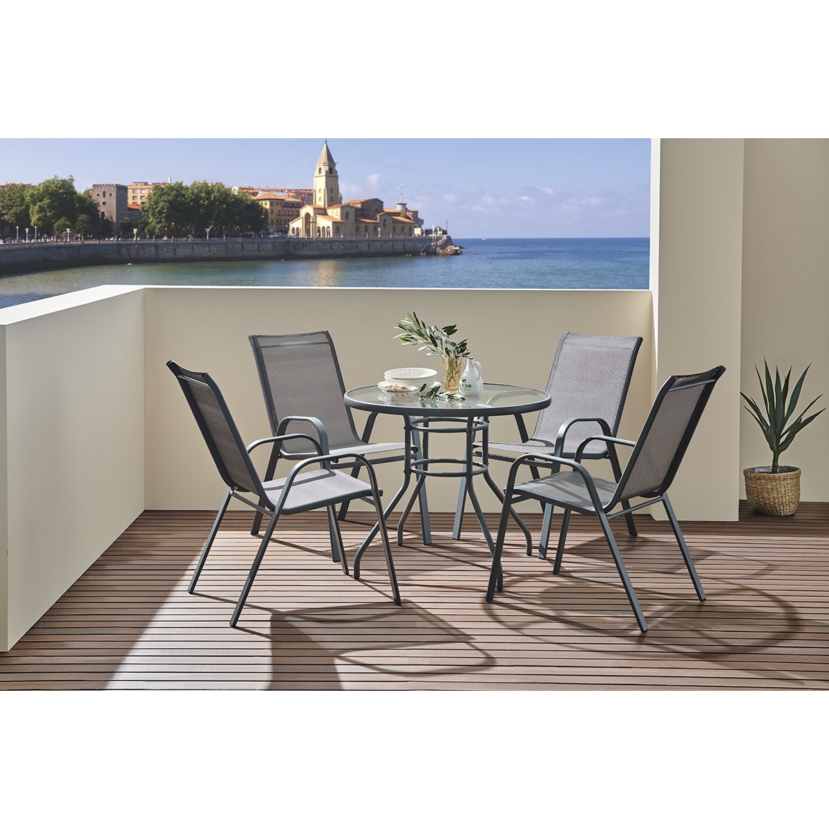 Sillón de comedor de jardín apilable Agadir Basics El Corte Inglés Gris-7