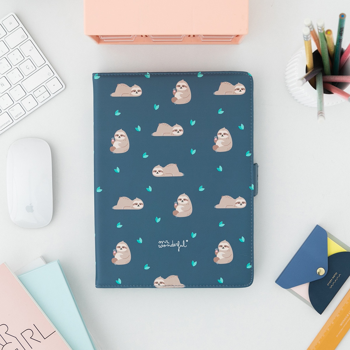 Funda universal Mr Wonderful "Perezoso" para tablets entre 10,2" y 10,4" Azul / Marrón-4