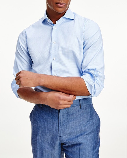 Camisa de hombre regular de cuadros vichy azul celeste — oferta en Primeriti
