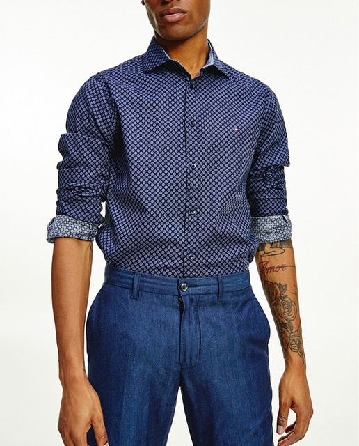 Imagen 0 de Camisa de hombre slim con estampado floral azul marino