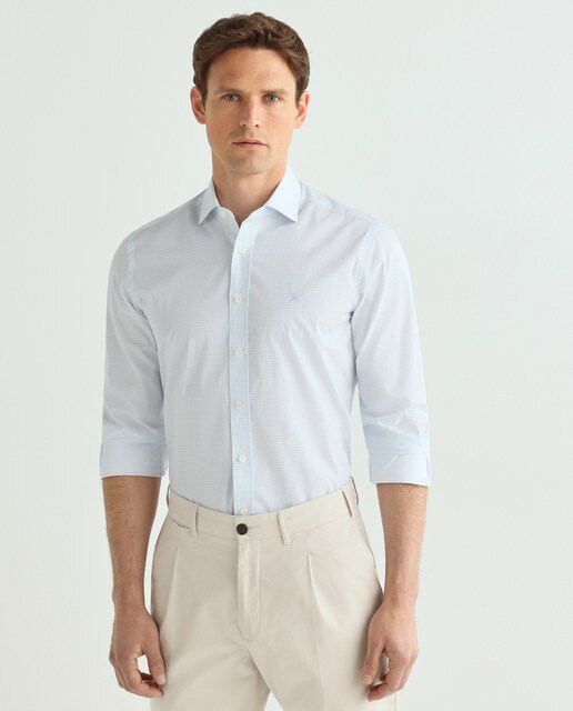Camisa de hombre slim fit con microestampado azul · Hackett · El Corte  Inglés