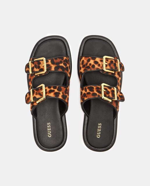 Sandalias de plataforma de mujer en piel con estampado animal print · Guess  · El Corte Inglés