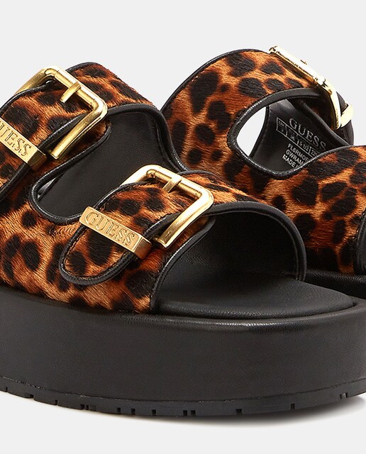 Sandalias de plataforma de mujer en piel con estampado animal print · Guess  · El Corte Inglés