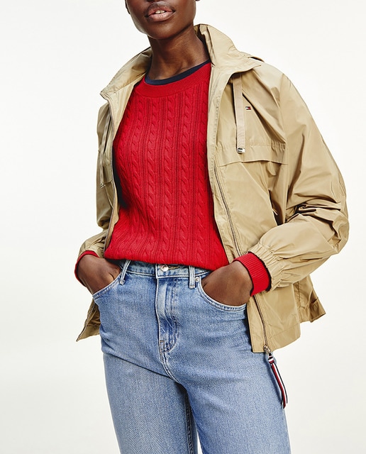 Imagen 0 de Chubasquero tipo cortavientos de mujer liso y con capucha