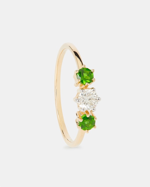 Imagen 0 de Anillo tresillo Pastel de oro con diamantes y cromodiópsido
