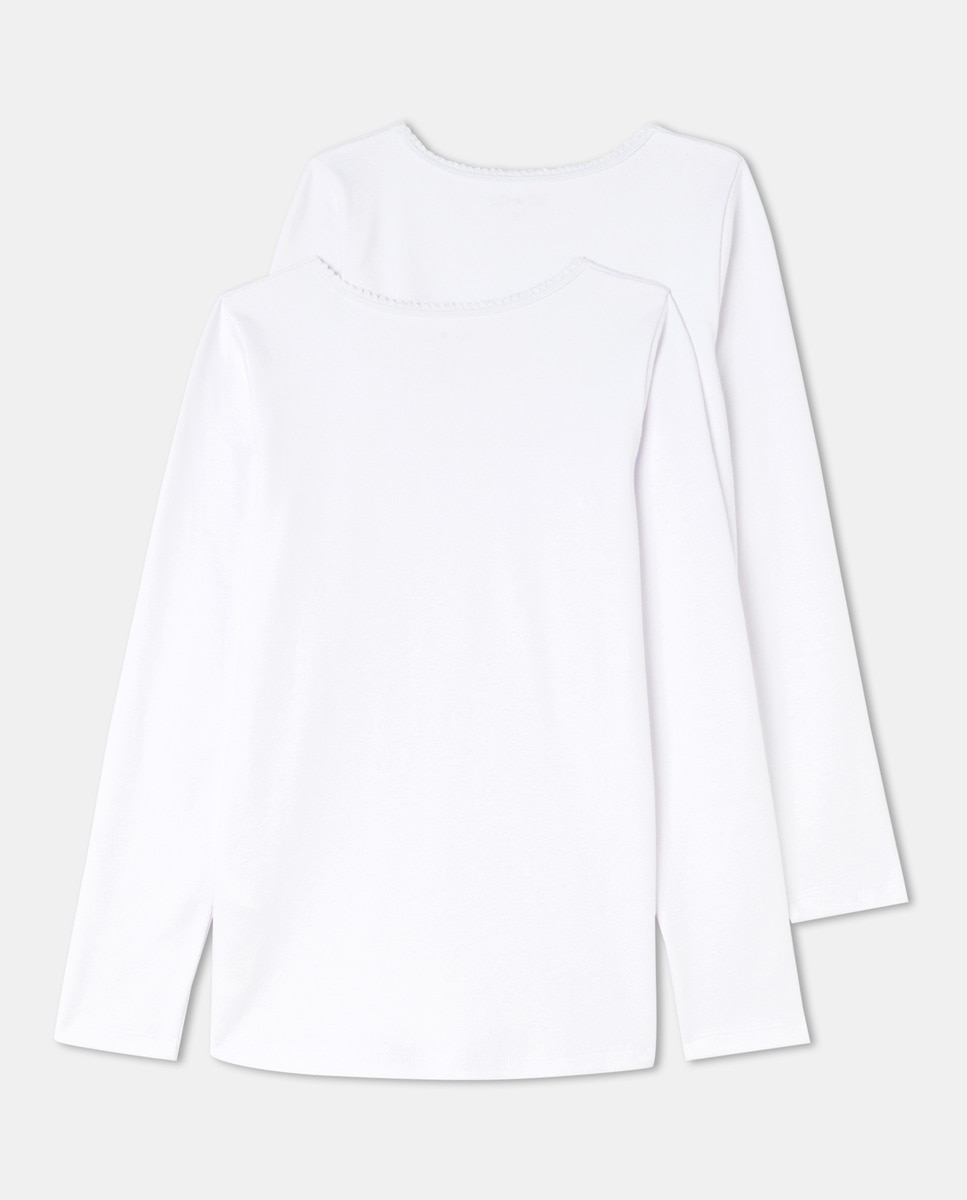 Pack 2 camisetas de niña manga larga Blanco-2