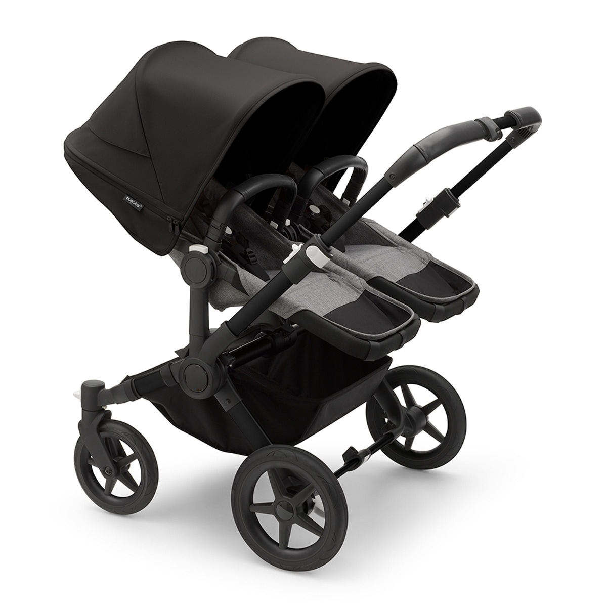 Carro de bebé Bugaboo Donkey 5 Twin Mix Match con capota, pack de extensión y funda de capazo negro/gris/negro medianoche/melange Negro / Gris-1