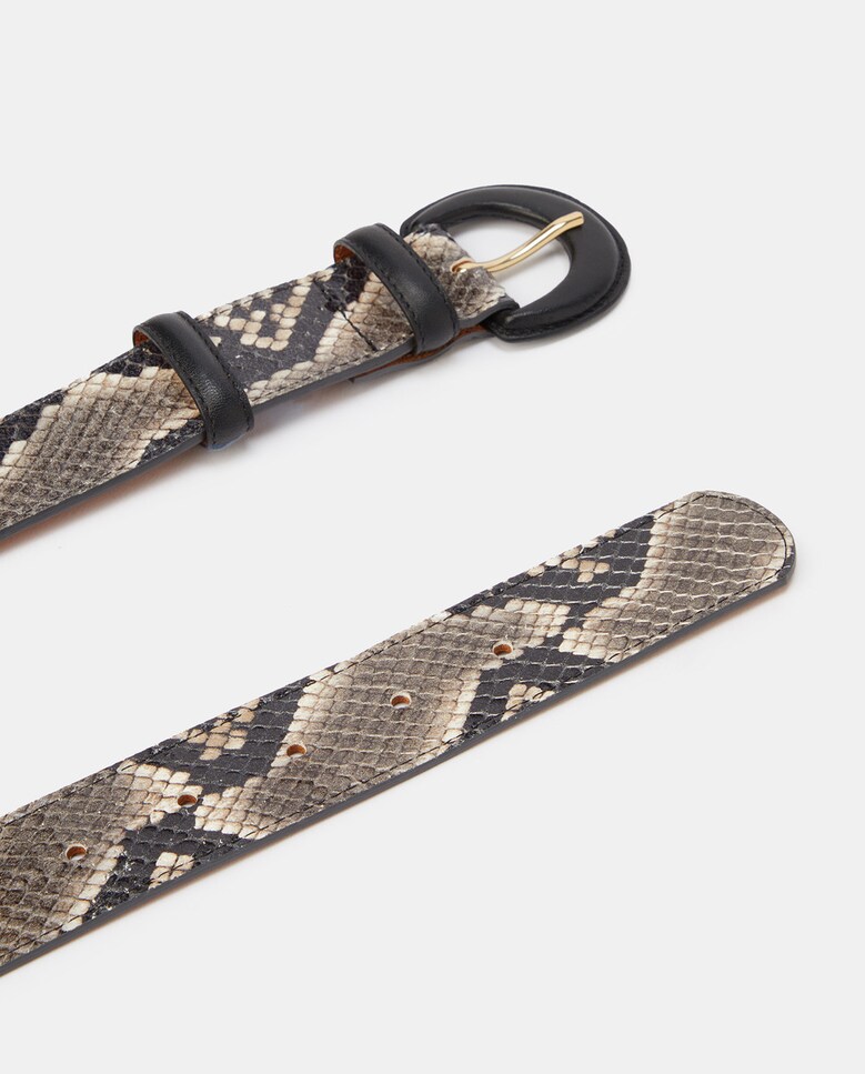 Cinto em pele com efeito cobra em tom cinzento Cinzento-escuro-2