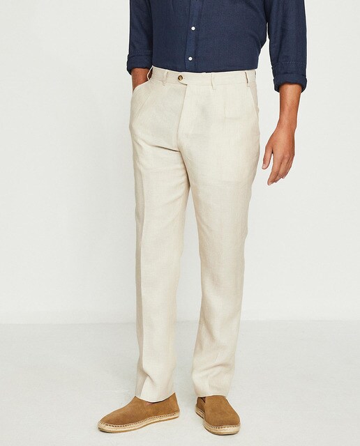 Pantalón lino de hombre vestir regular beige · Mirto · El Corte Inglés
