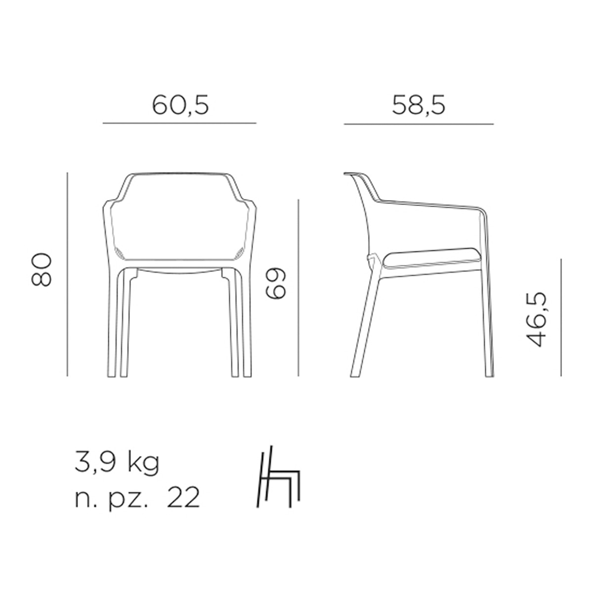 Sillón de comedor de jardín apilable Net Nardi Coral-2