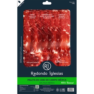 paleta de cebo de campo ibérica 50% raza ibérica en lonchas sin gluten sin lactosa envase 120 g - Redondo Iglesias