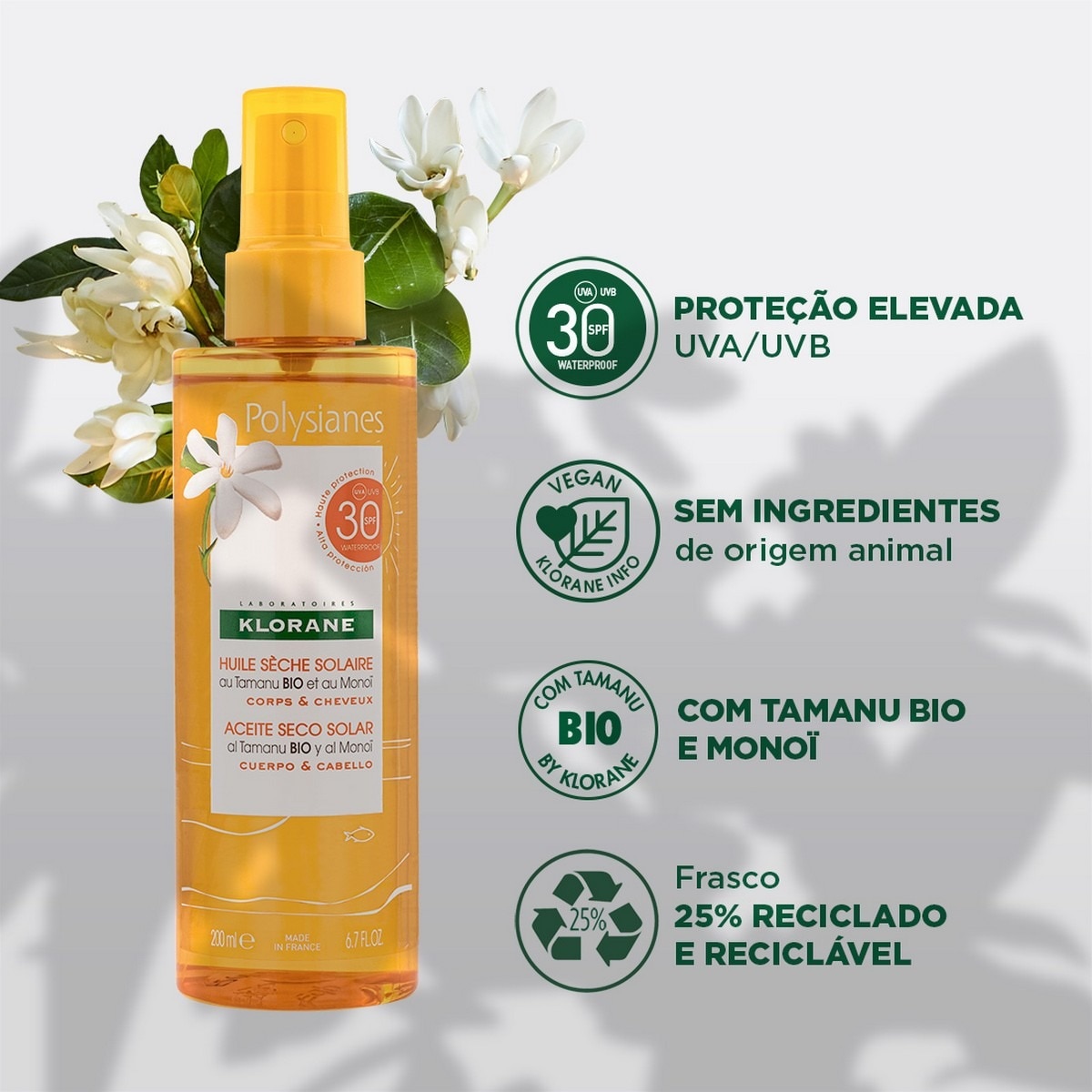 Protector Solar Polysianes Sun Protection Dry Oil SPF30 200ml Klorane 4