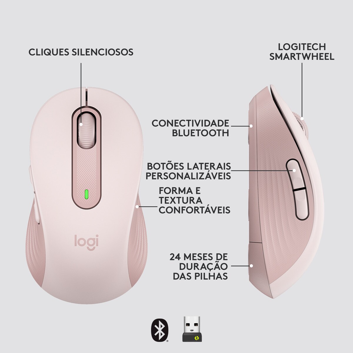 Rato Óptico Logitech Signature M650 L Wireless/Bluetooth 2000 DPI - Rosa Rosa-5