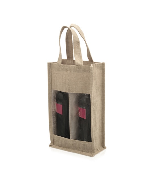Imagen 0 de Bolsa de yute laminado con compartimento individual para 2 botellas