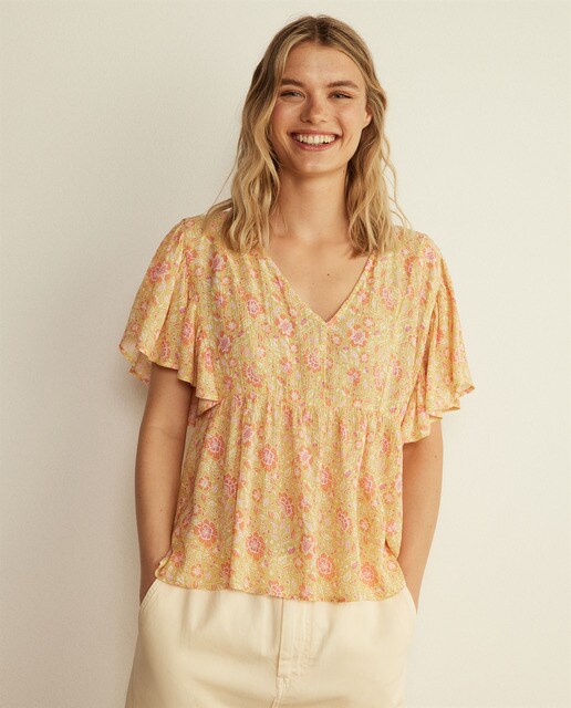 Blusa de mujer estampada con volantes · Southern Cotton · El Corte Inglés