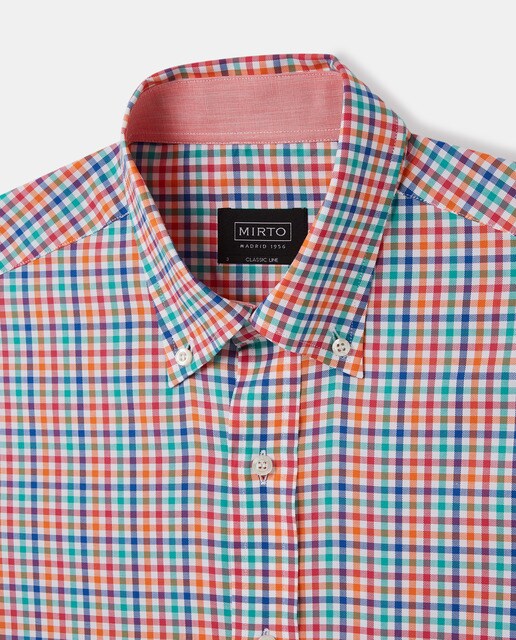 Camisa de hombre manga corta classic fit de cuadros naranja · Mirto · El  Corte Inglés