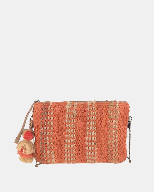 Cartera de mano de yute y algodón trenzado en tonos naranjas con detalle de  colgante · Kbas · El Corte Inglés
