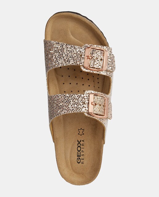 Sandalias planas de mujer en piel de color oro · Geox · El Corte Inglés