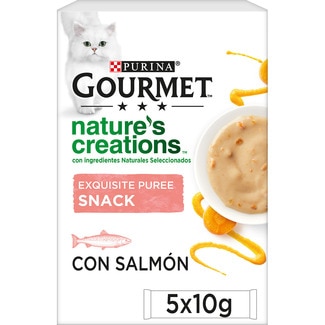 Nature's Creations snacks para gatos adultos Exquisite Puree con salmón 5 envases 10 g - Gourmet