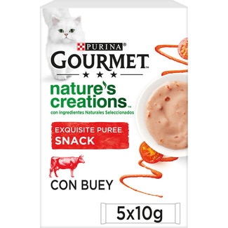 Nature's Creations snacks para gatos adultos Exquisite Puree con buey 5 envases 10 g - Gourmet