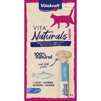 Vita Naturals Liquid snack líquido para gatos con salmón No Grain 5 envases 15 g - Vitakraft