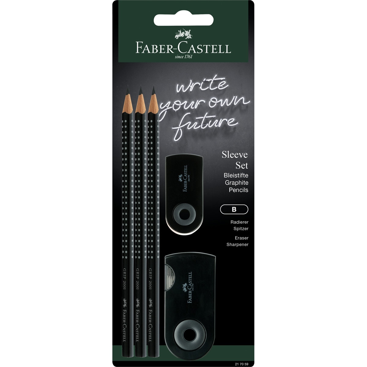 Blíster Faber-Castell Sleeve con 3 Lapiceros más Afilalápices más Goma Negro 1
