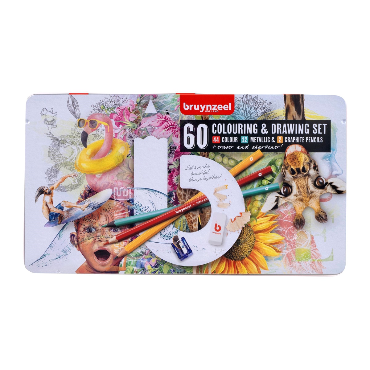 Estojo Metálico de Desenho e Colorir com 60 Artigos - Multicolor Multicolor-1